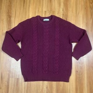 Jasambac Men’s Burgundy Cable Knit Sweater Size M Warm Classic Winter Style